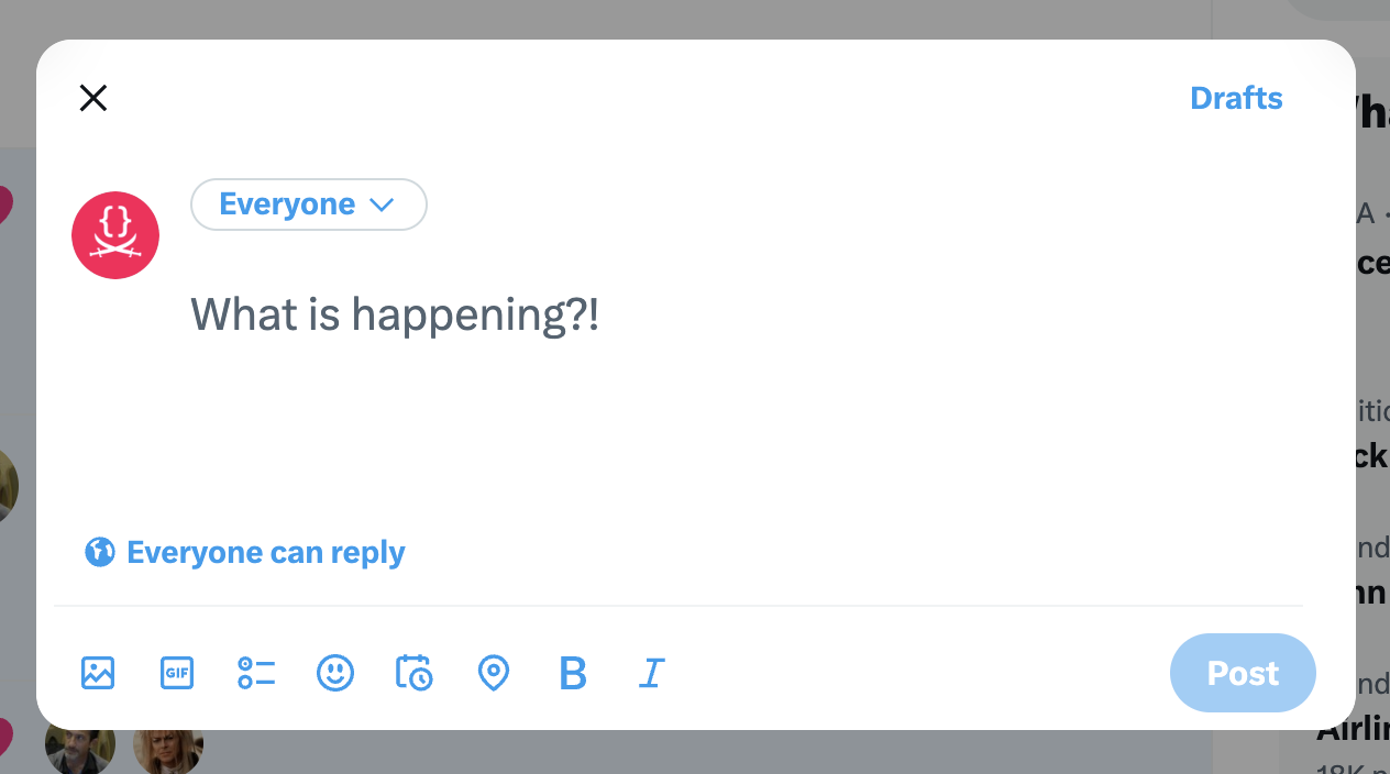 Screenshot of Twitter’s new tweet modal